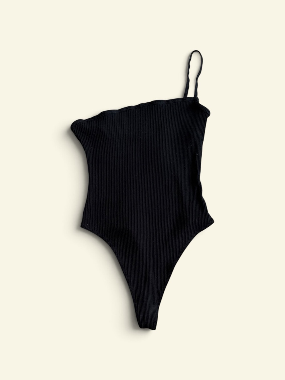 Me to We PacSun Black Ribbed One Shoulder Bodysuit Asymmetric Top Size Small Y2K